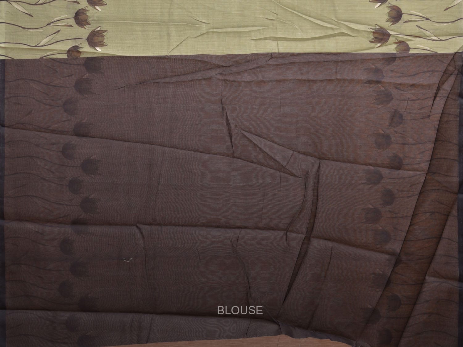 Olive Cotton Saree with Lotus Plaints Border Digital Print Design o0501