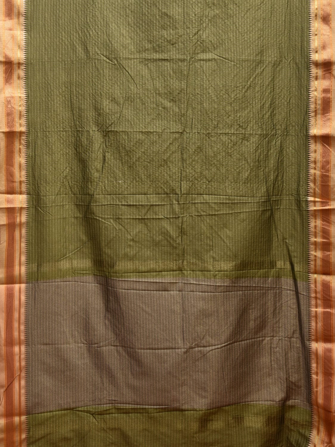 Olive Green and Cream Bamboo Viscose Silk Saree with Checks Design No Blouse bc0556