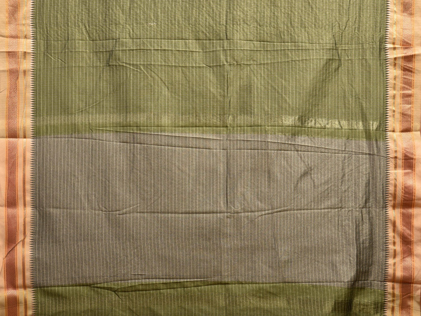 Olive Green and Cream Bamboo Viscose Silk Saree with Checks Design No Blouse bc0556