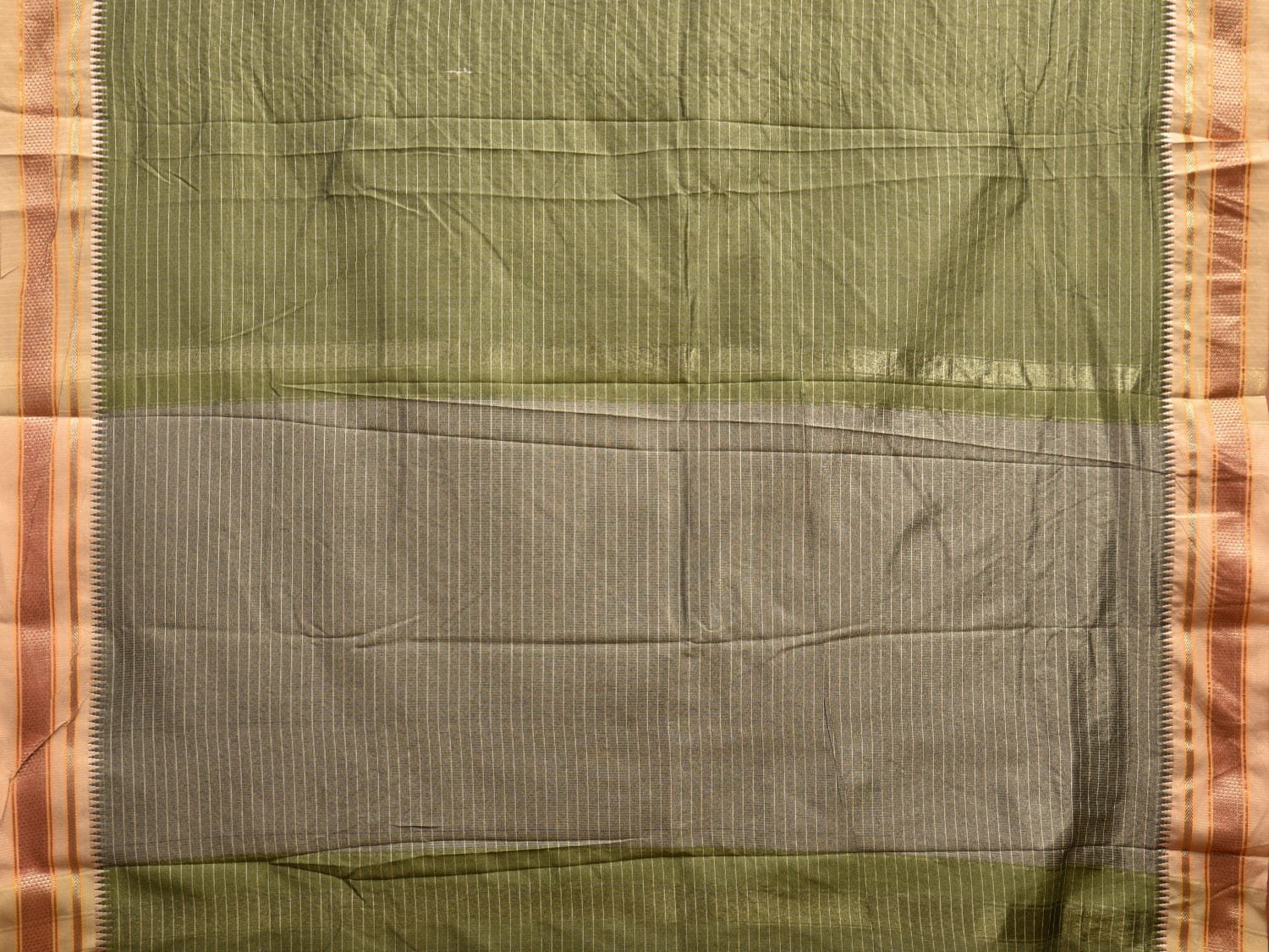 Olive Green and Cream Bamboo Viscose Silk Saree with Checks Design No Blouse bc0556