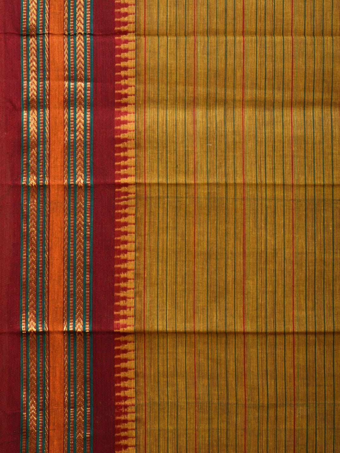 Olive Green and Maroon Narayanpet Cotton Handloom Saree with Strips Design No Blouse np1007