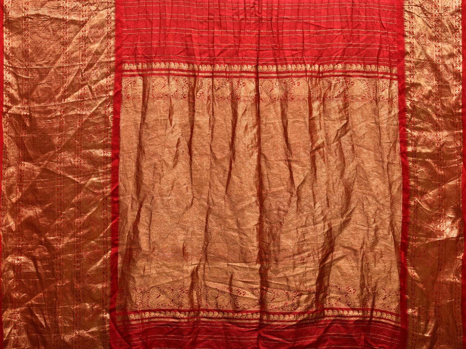 Olive Green and Red Bandhani Kanchipuram Silk Handloom Saree with Floral Design bn0499
