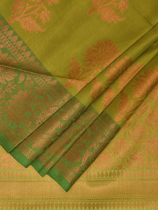 Olive Green Katan Silk Saree with Border and Body Butta Design b0143ds