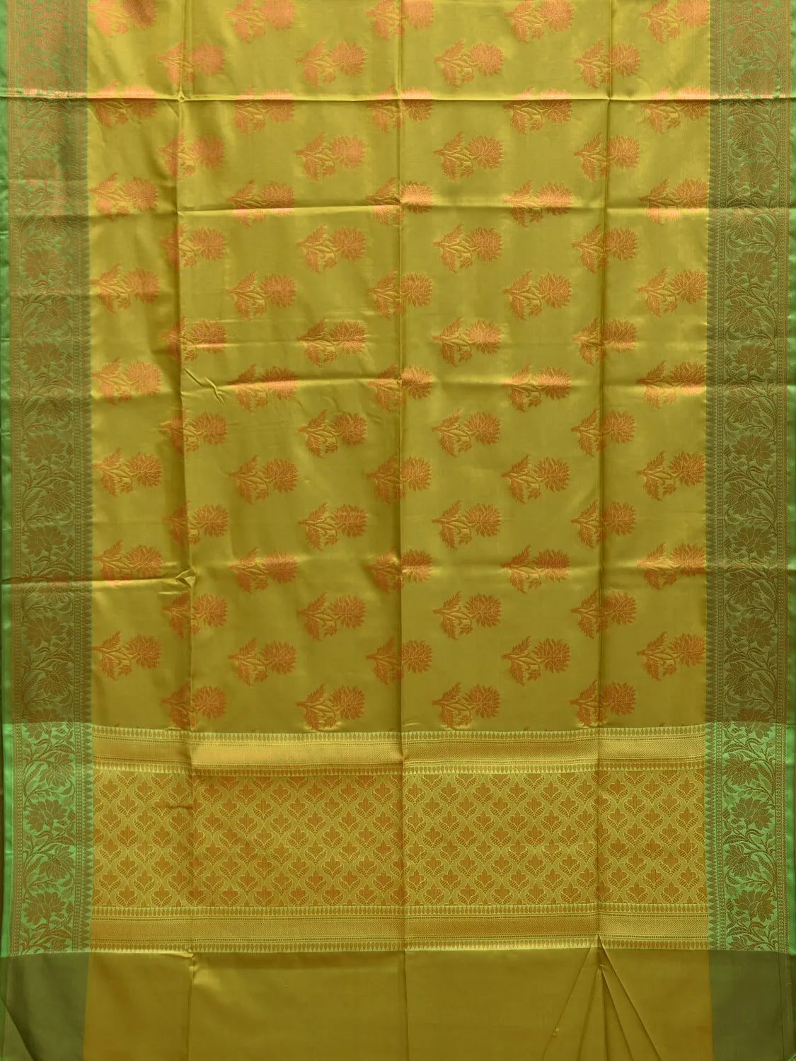 Olive Green Katan Silk Saree with Border and Body Butta Design b0143ds