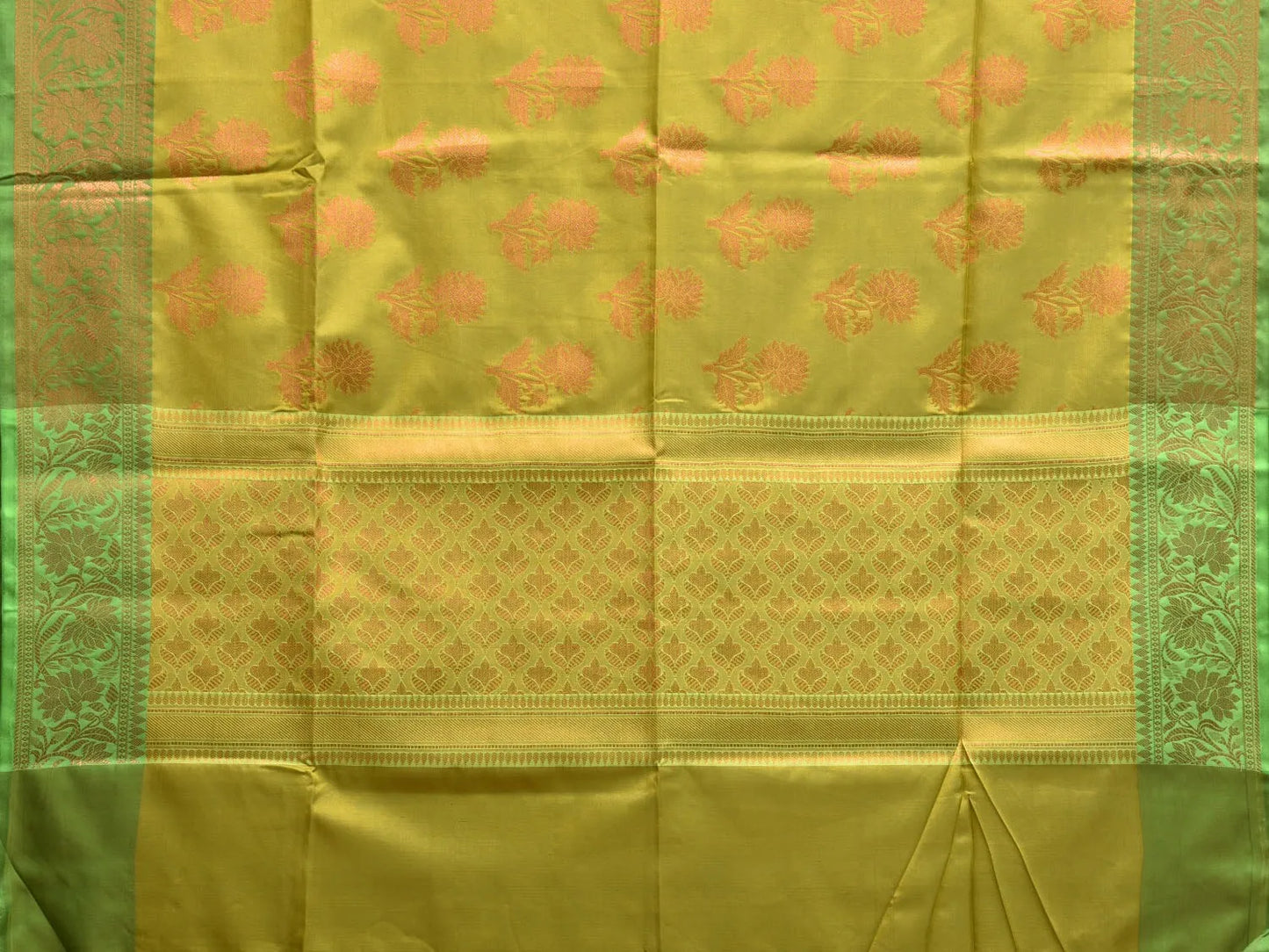 Olive Green Katan Silk Saree with Border and Body Butta Design b0143ds