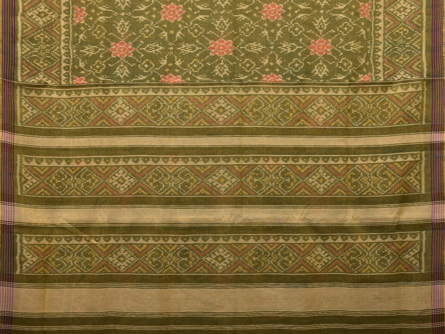 Olive Ikat Cotton Handloom Saree with All Over Design i0740