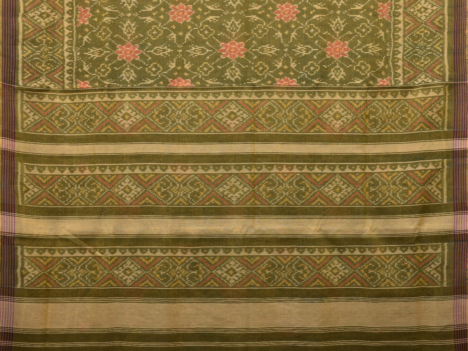 Olive Ikat Cotton Handloom Saree with All Over Design i0740