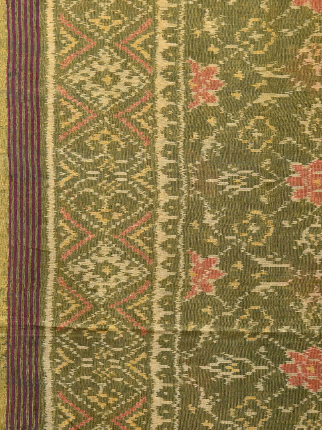 Olive Ikat Cotton Handloom Saree with All Over Design i0740