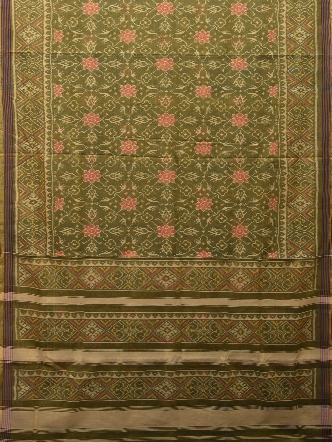 Olive Ikat Cotton Handloom Saree with All Over Design i0740