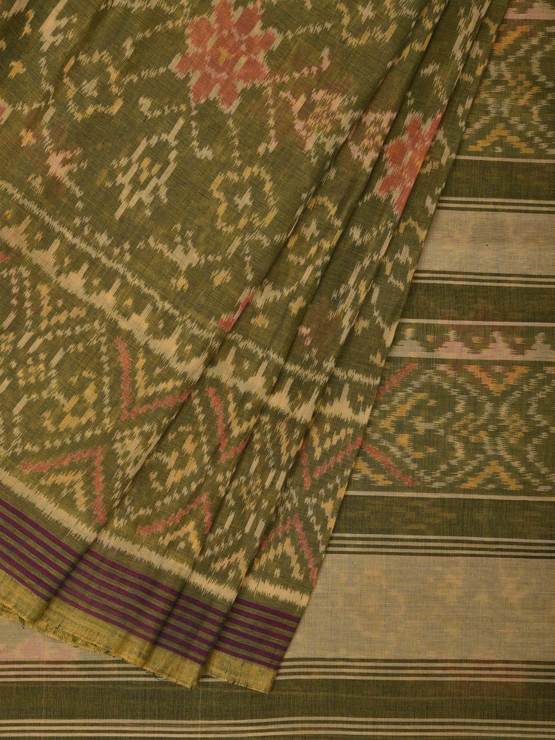 Olive Ikat Cotton Handloom Saree with All Over Design i0740