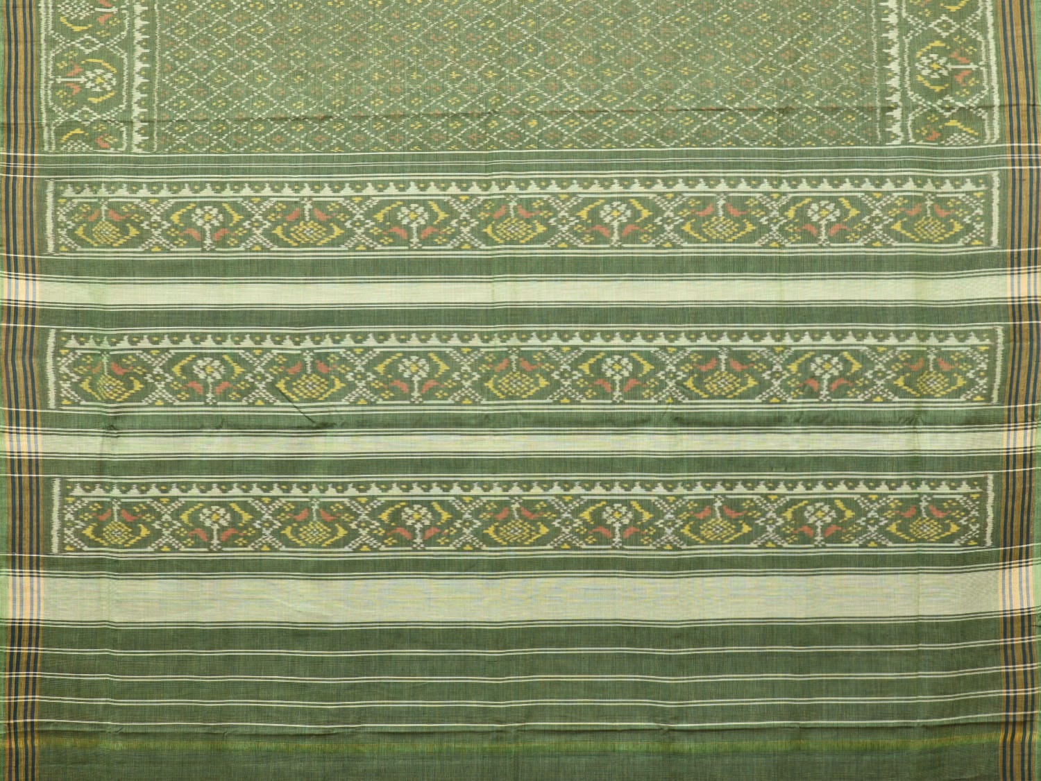 Olive Ikat Cotton Handloom Saree with All Over Grill and Border Design i0785