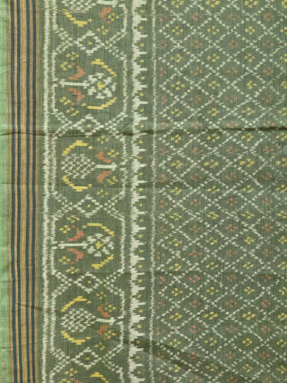 Olive Ikat Cotton Handloom Saree with All Over Grill and Border Design i0785