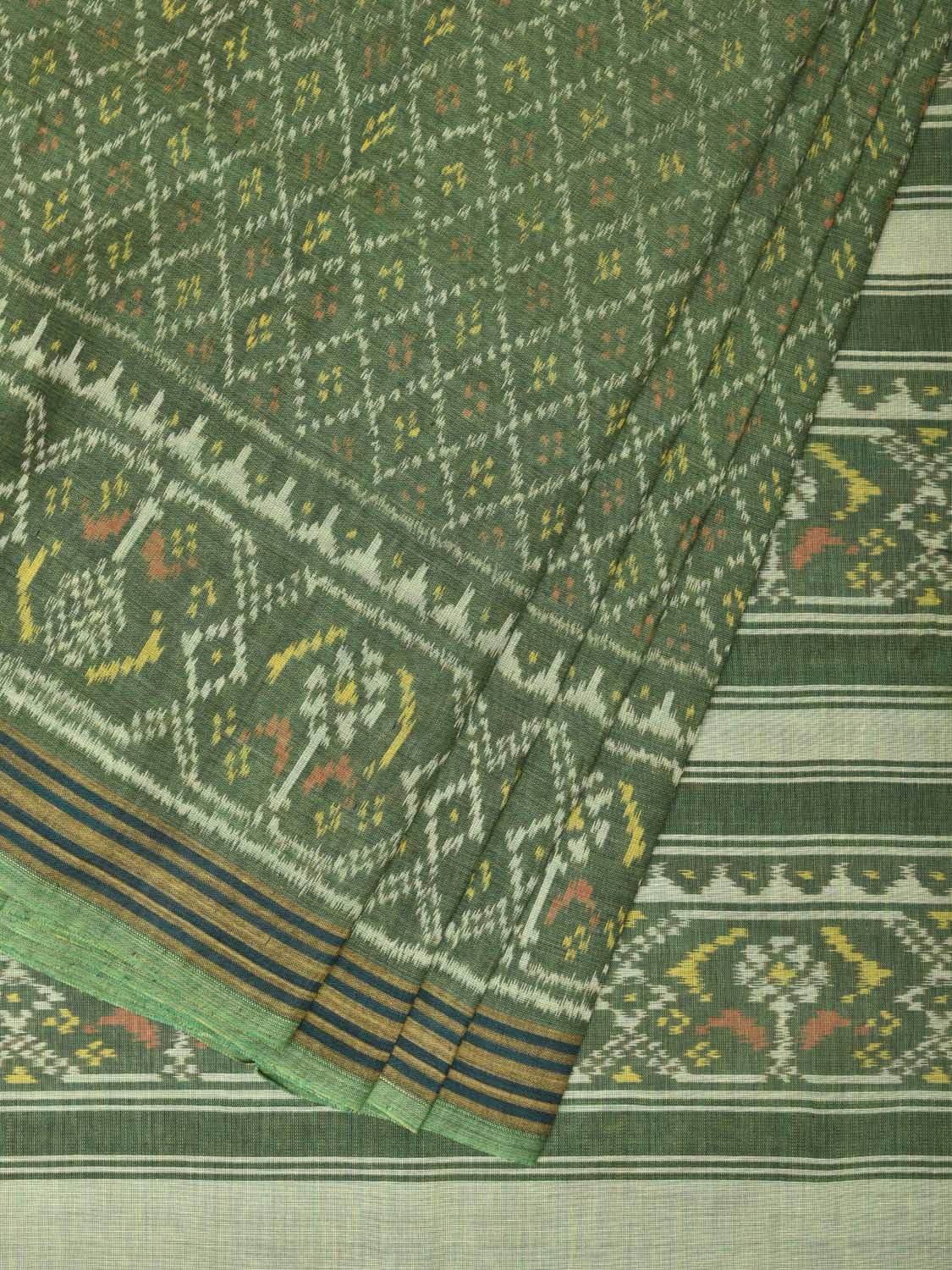 Olive Ikat Cotton Handloom Saree with All Over Grill and Border Design i0785