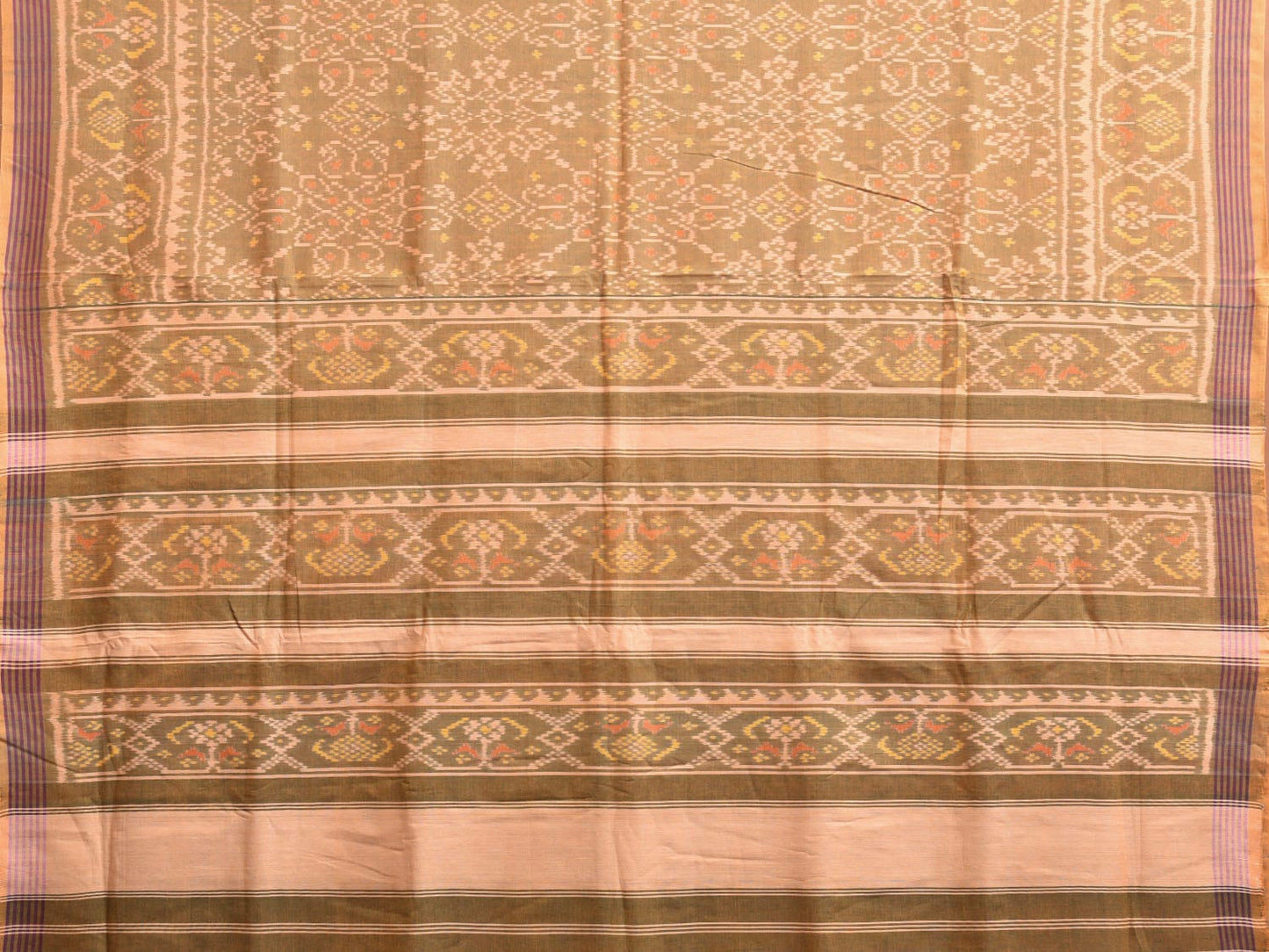 Olive Ikat Cotton Saree with All Over and Border Design i0915