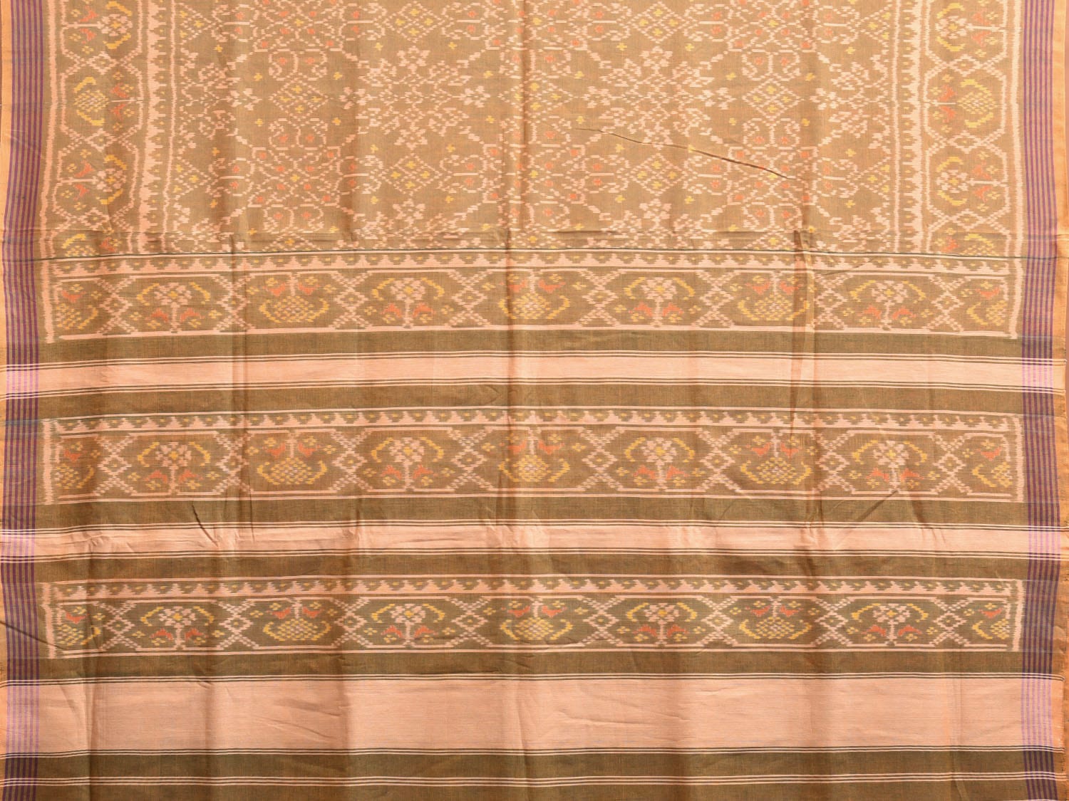 Olive Ikat Cotton Saree with All Over and Border Design i0915