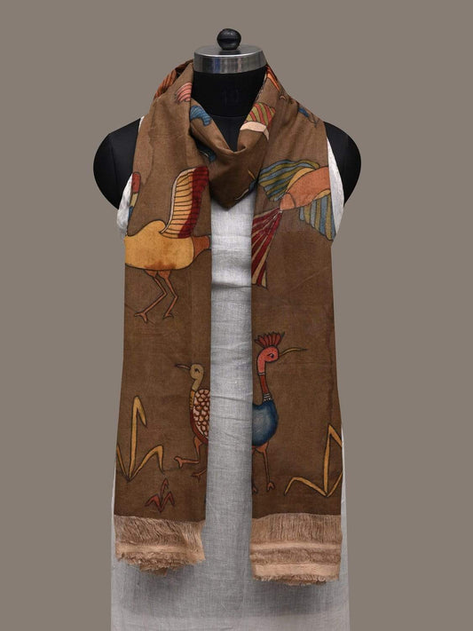 Olive Kalamkari Hand Painted Cotton Handloom Dupatta with Birds Design ds2553