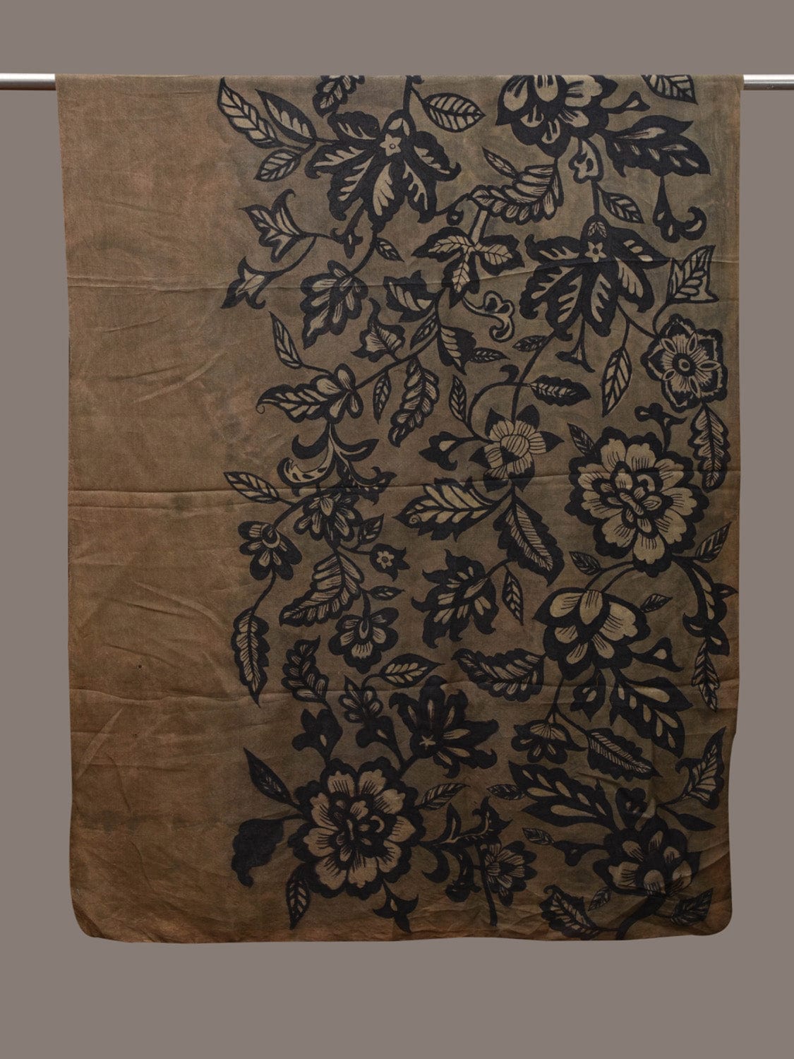 Olive Kalamkari Hand Painted Cotton Handloom Dupatta with Floral Design ds2724