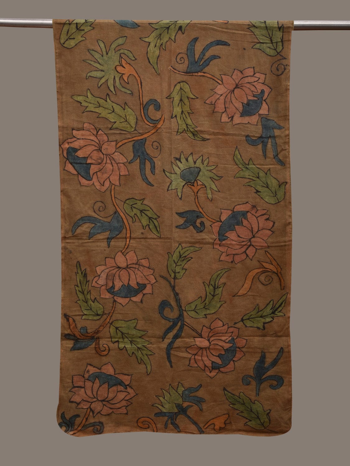 Olive Kalamkari Hand Painted Cotton Handloom Stole with Floral Design ds2812