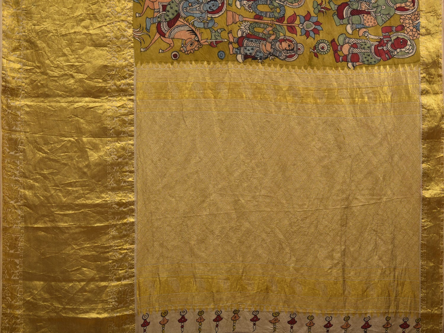 Olive Kalamkari Hand Painted Kanchipuram Silk Handloom Saree with Dashavatar Design KL0633