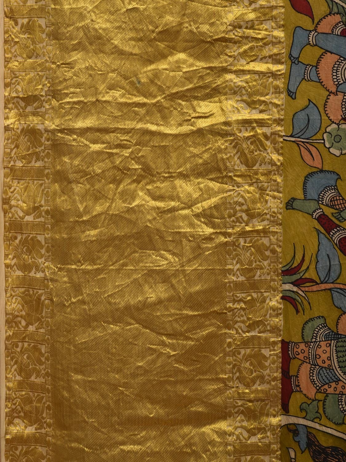 Olive Kalamkari Hand Painted Kanchipuram Silk Handloom Saree with Dashavatar Design KL0633