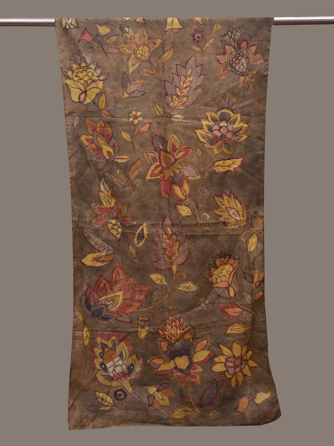 Olive Kalamkari Hand Painted Silk Handloom Stole with Floral Design ds2756