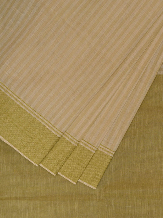 Olive Kanchipuram Cotton Handloom Saree with Strips Body Design k0592