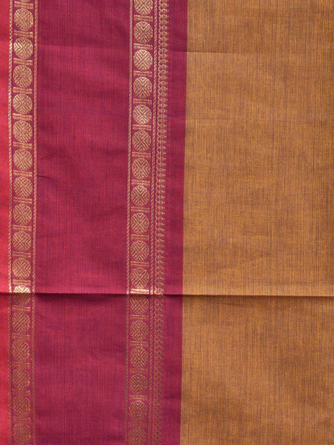Olive Kanchipuram Cotton Plain Saree with Ganga-Jamuna Border Design Kalamkari Blouse k0822