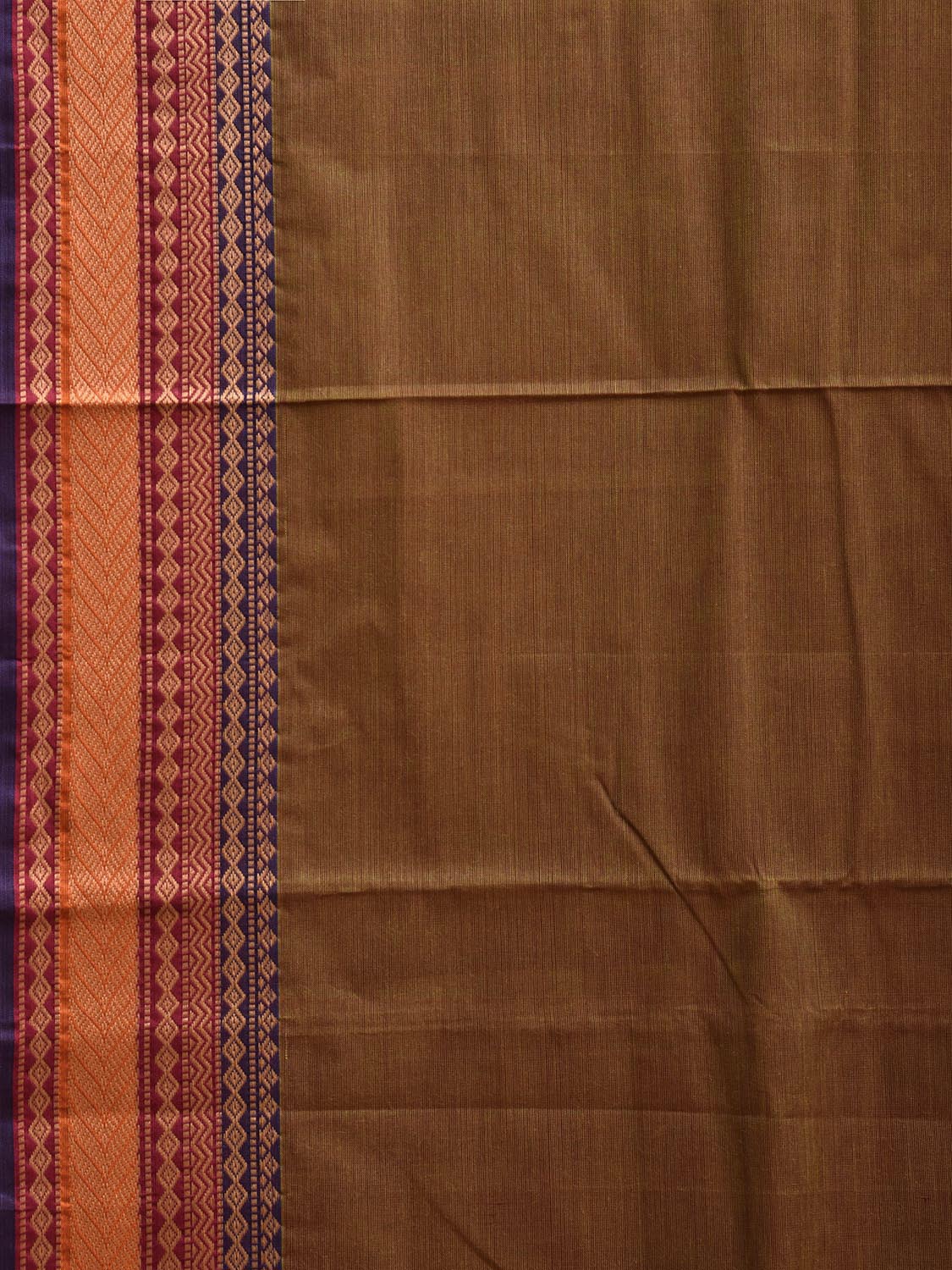 Olive Kanchipuram Cotton Plain Saree with Strips and Border Design k0853