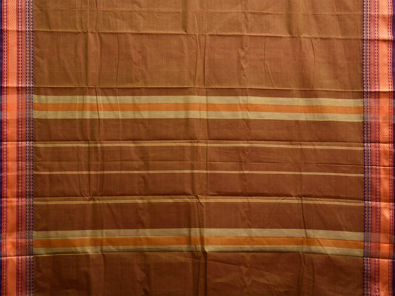 Olive Kanchipuram Cotton Plain Saree with Strips and Border Design k0853