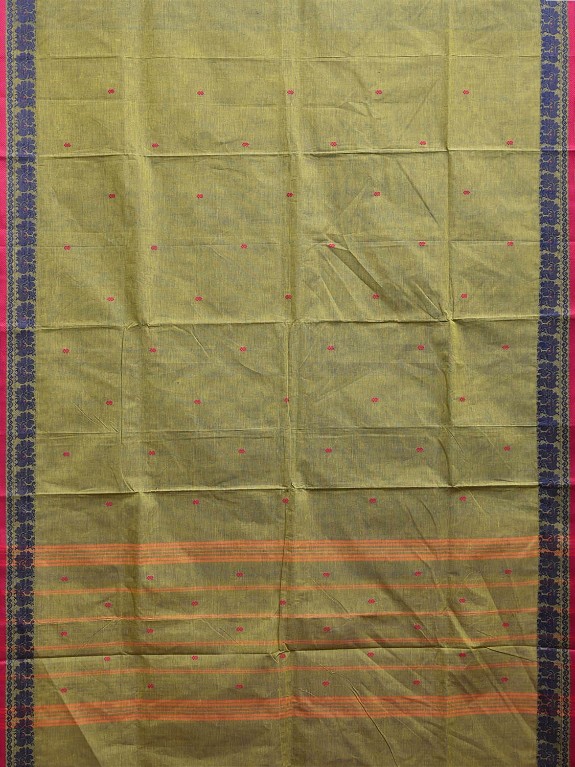 Olive Kanchipuram Cotton Saree with Peacocks Border Design k0813