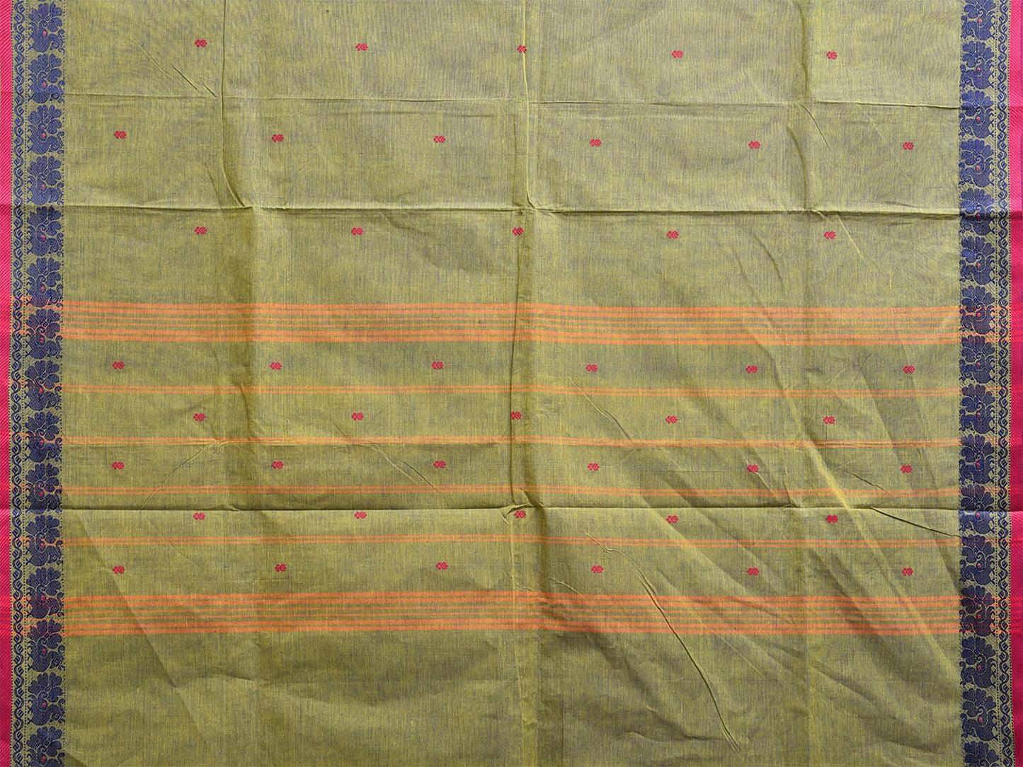 Olive Kanchipuram Cotton Saree with Peacocks Border Design k0813