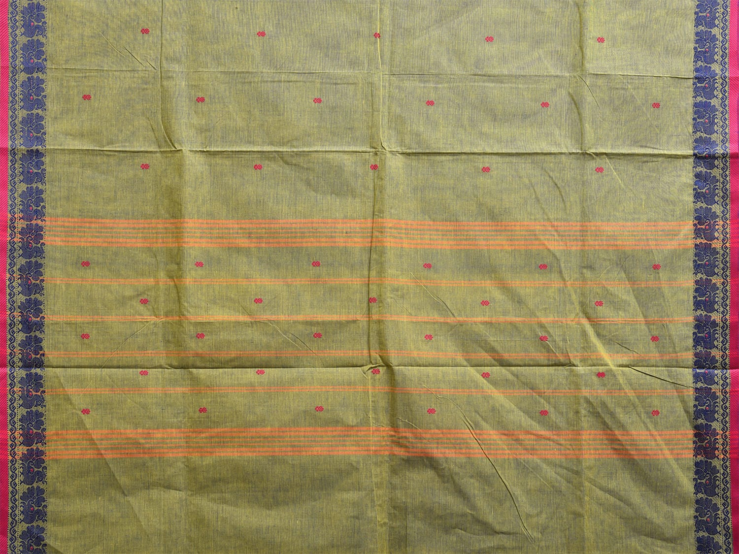 Olive Kanchipuram Cotton Saree with Peacocks Border Design k0813