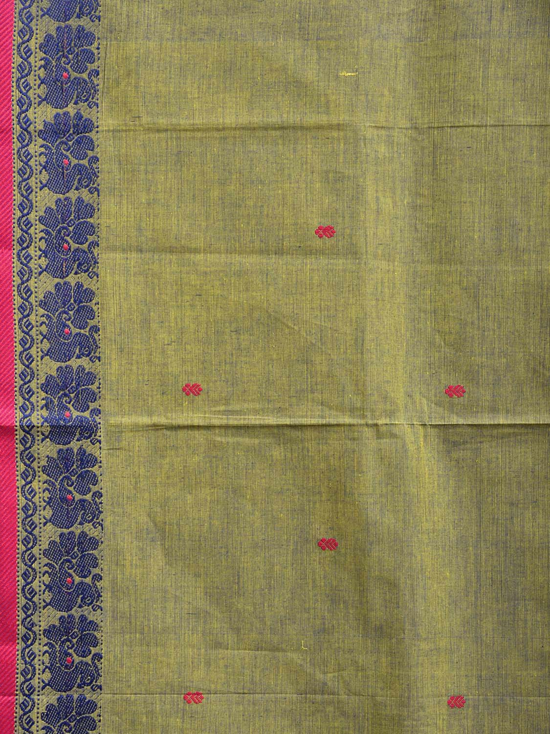 Olive Kanchipuram Cotton Saree with Peacocks Border Design k0813