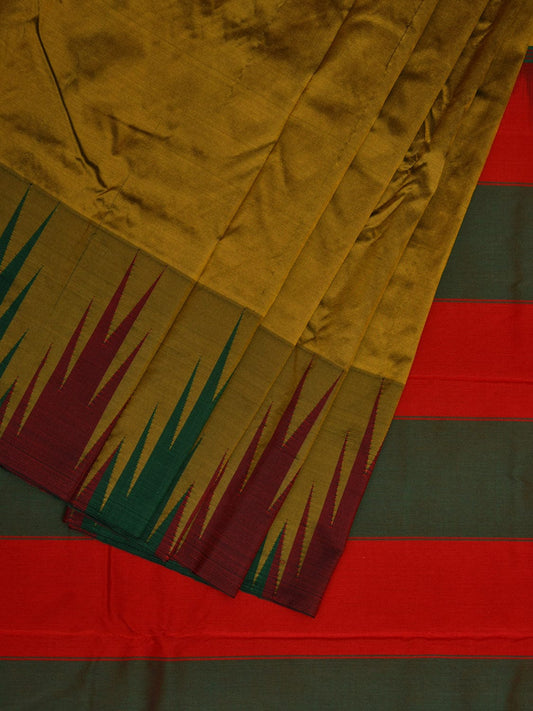 Olive Kanchipuram Silk Handloom Saree with Big Temple Border Design k0519