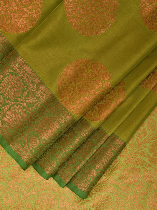 Olive Katan Silk Saree with Border and Body Butta Design b0150ds