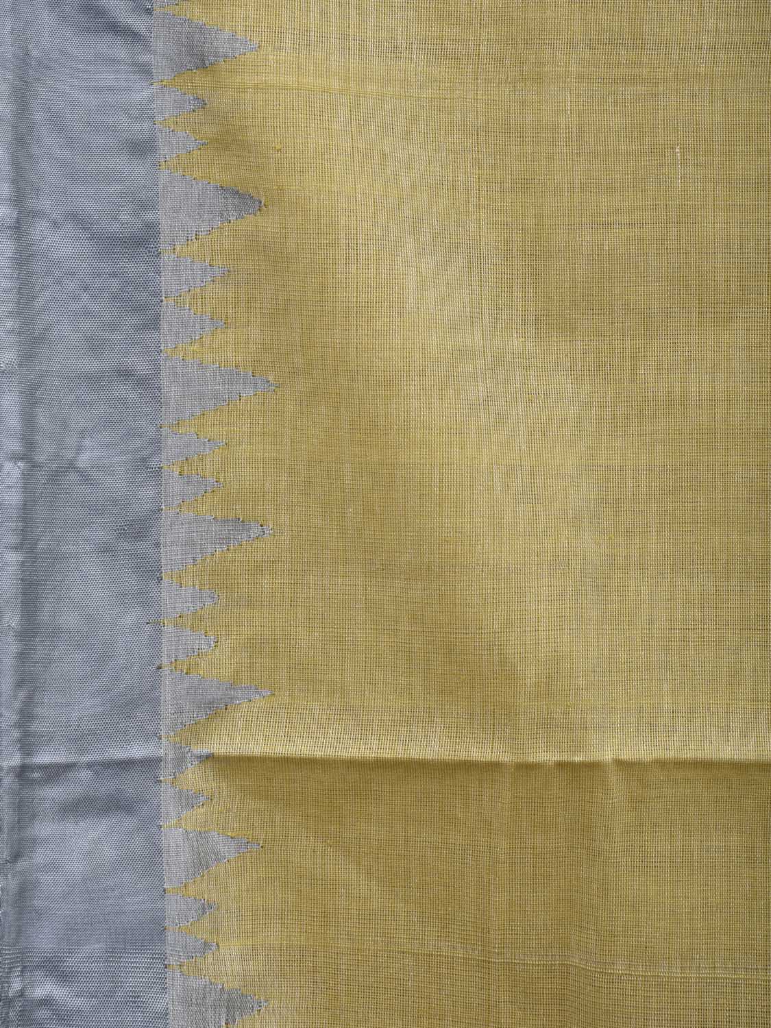 Olive Khadi Cotton Handloom Plain Saree with Temple Border Design kh0534