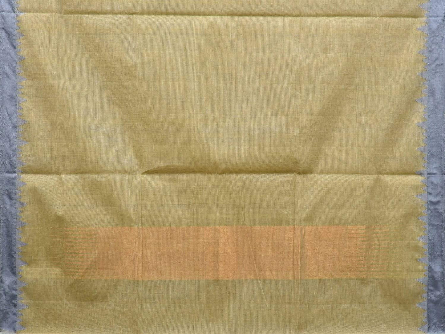 Olive Khadi Cotton Handloom Plain Saree with Temple Border Design kh0534