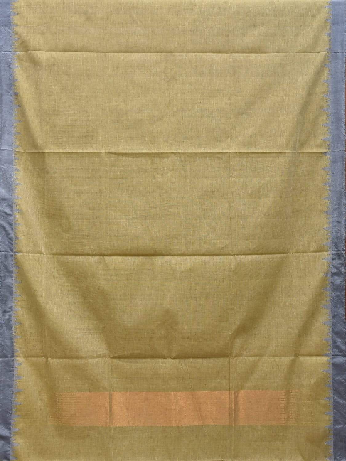 Olive Khadi Cotton Handloom Plain Saree with Temple Border Design kh0534