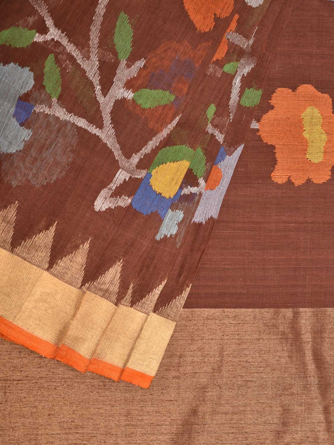 Olive Khadi Cotton Handloom Saree with All Over Lotus Flowers Design kh0514
