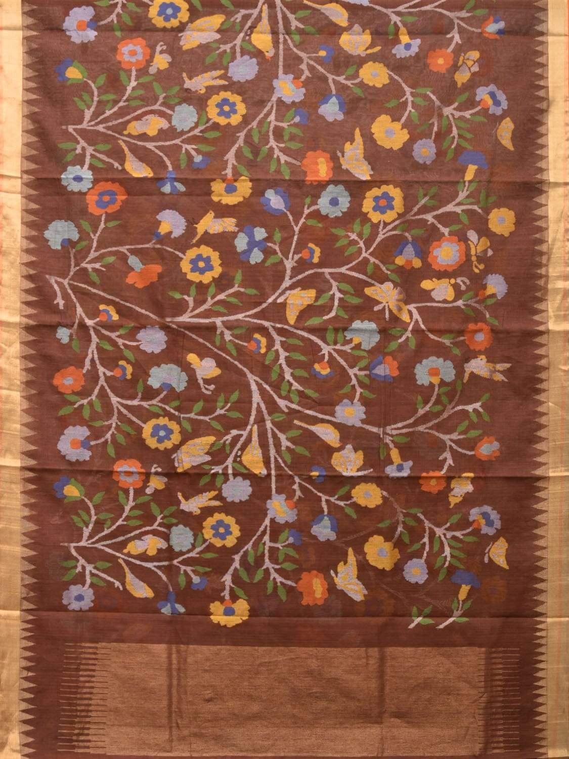 Olive Khadi Cotton Handloom Saree with All Over Lotus Flowers Design kh0514