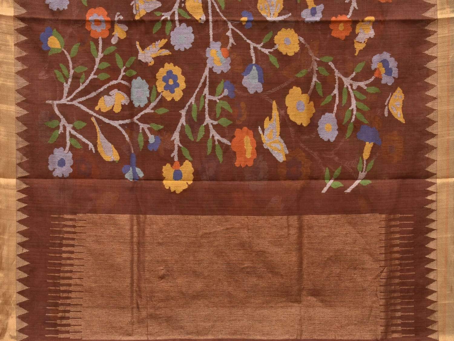 Olive Khadi Cotton Handloom Saree with All Over Lotus Flowers Design kh0514