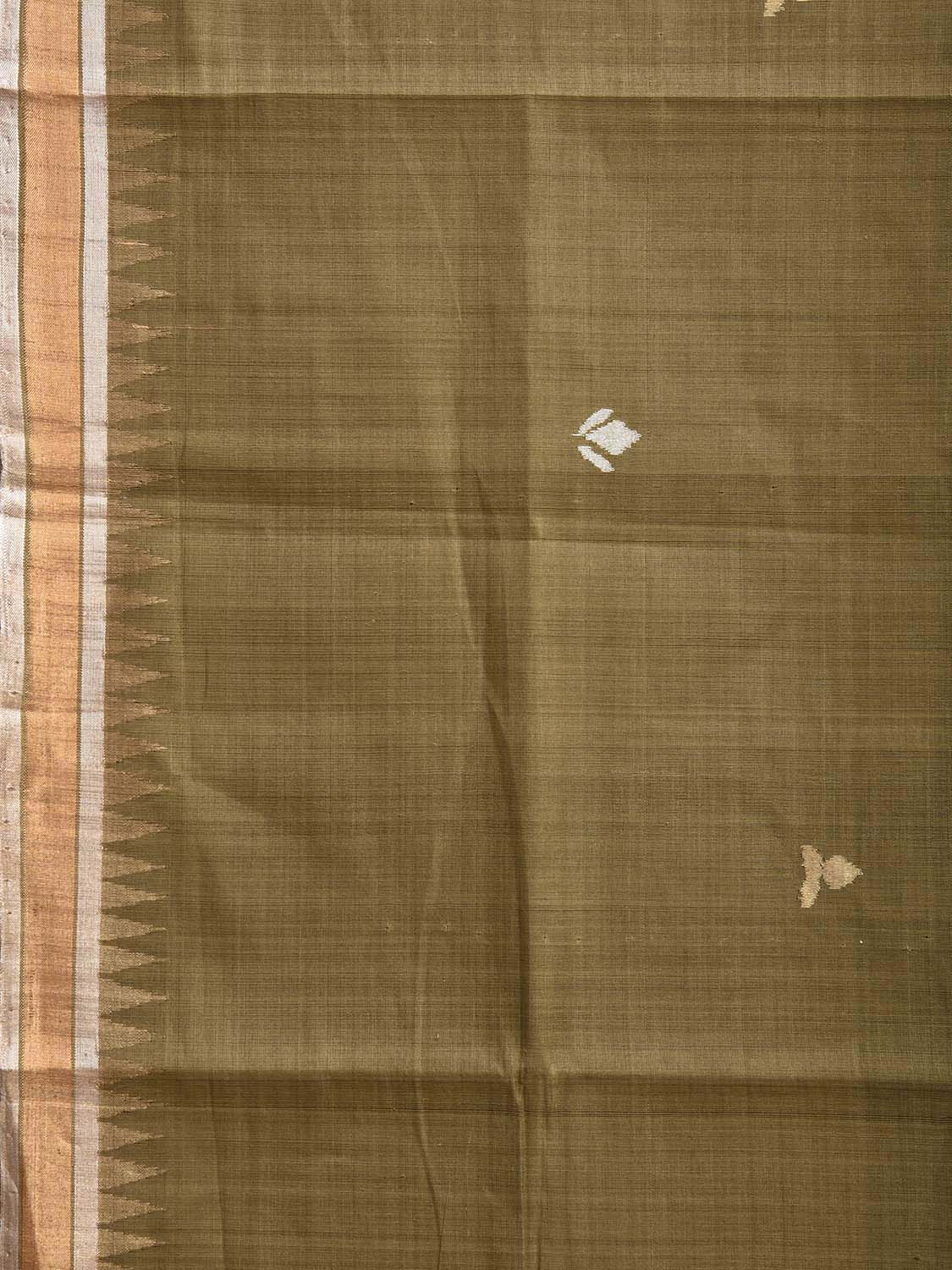 Olive Khadi Cotton Handloom Saree with Floral Pallu Design kh0717