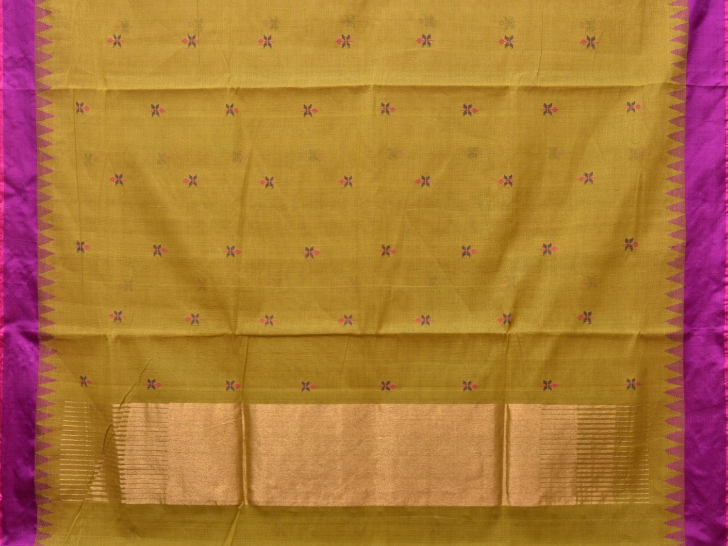 Olive Khadi Cotton Handloom Saree with Jamdani Body Buta Design kh0653