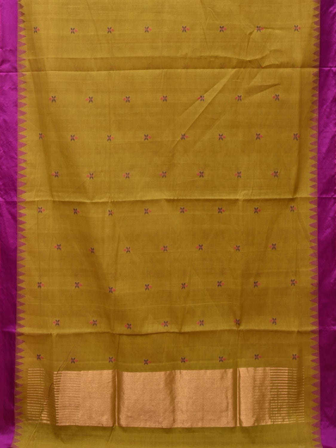 Olive Khadi Cotton Handloom Saree with Jamdani Body Buta Design kh0653