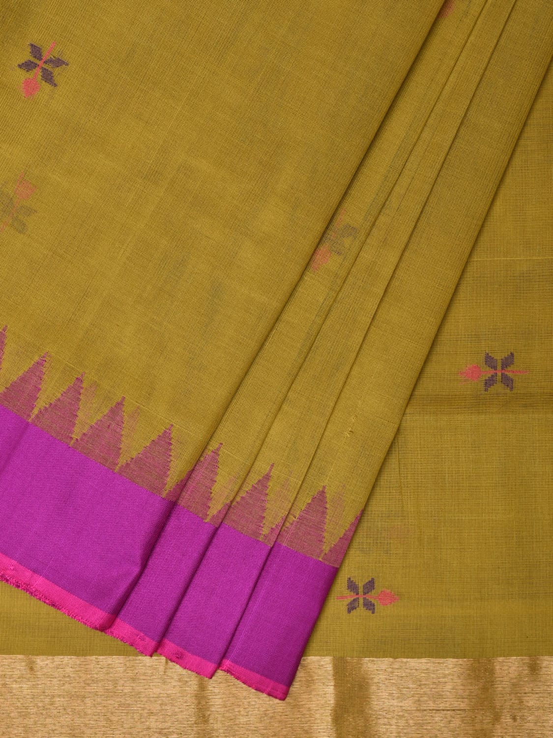Olive Khadi Cotton Handloom Saree with Jamdani Body Buta Design kh0653