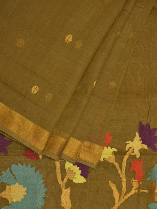 Olive Khadi Cotton Handloom Saree with Pallu Design kh0569