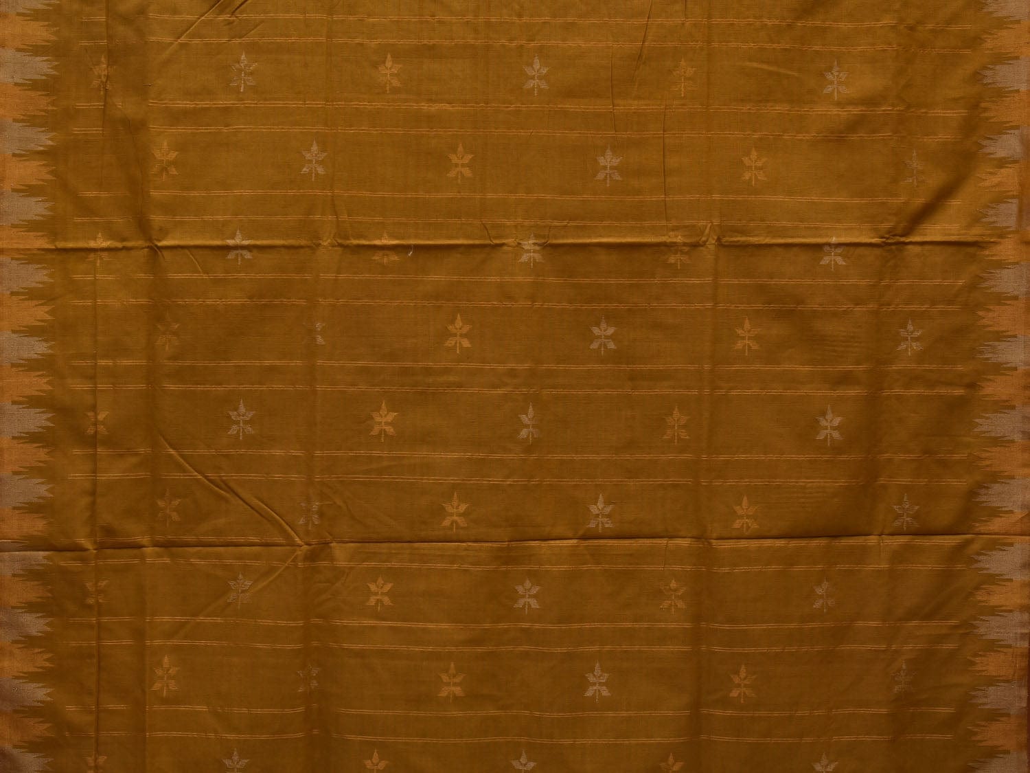 Olive Khadi Cotton Handloom Saree with Temple Border Design kh0538