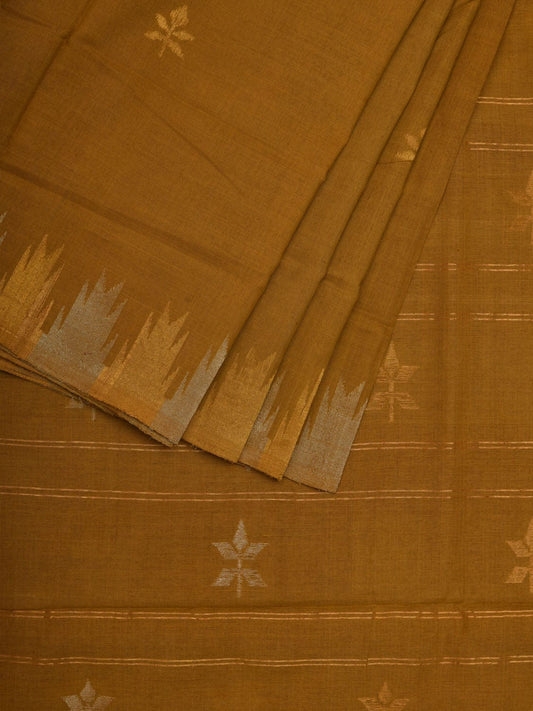 Olive Khadi Cotton Handloom Saree with Temple Border Design kh0538