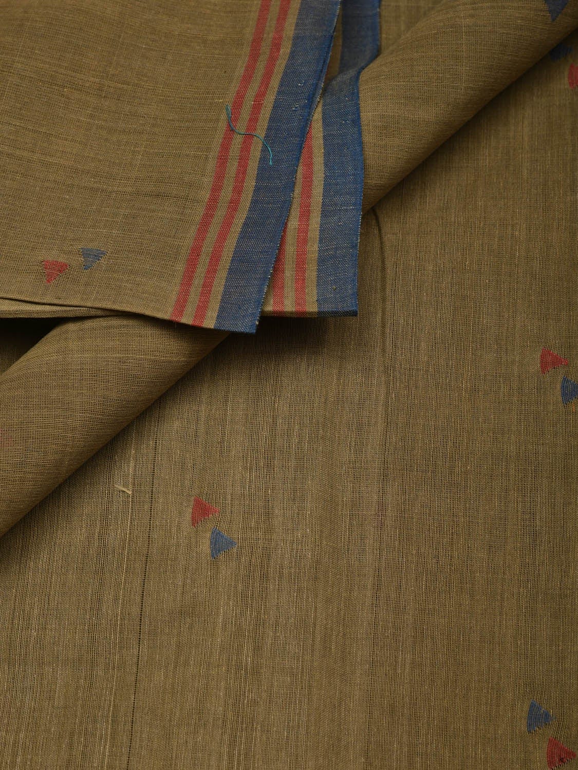 Olive Khadi Cotton Natural Dye Handloom 2.5mts Fabric with Buta Design f0193