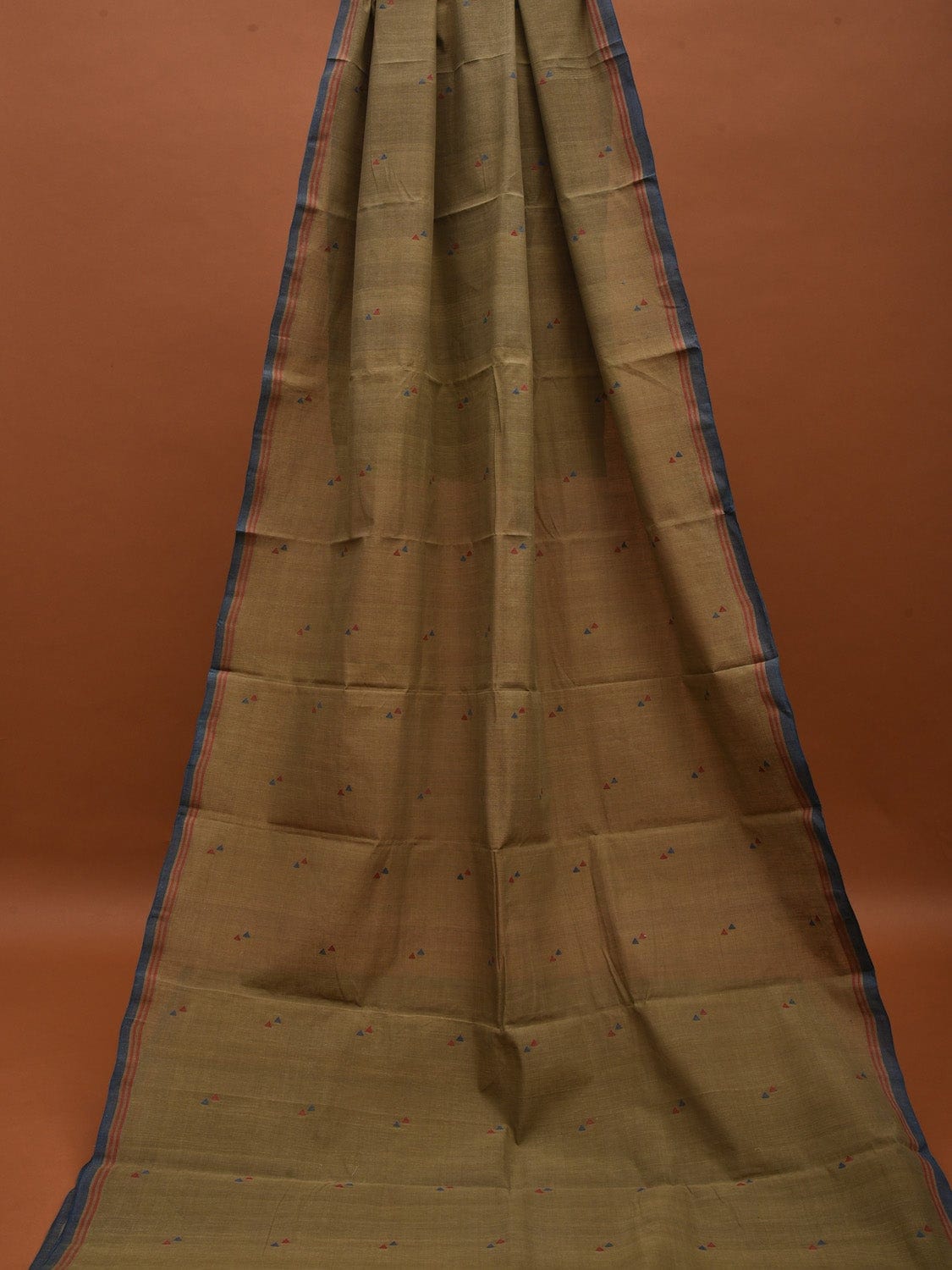 Olive Khadi Cotton Natural Dye Handloom 2.5mts Fabric with Buta Design f0193